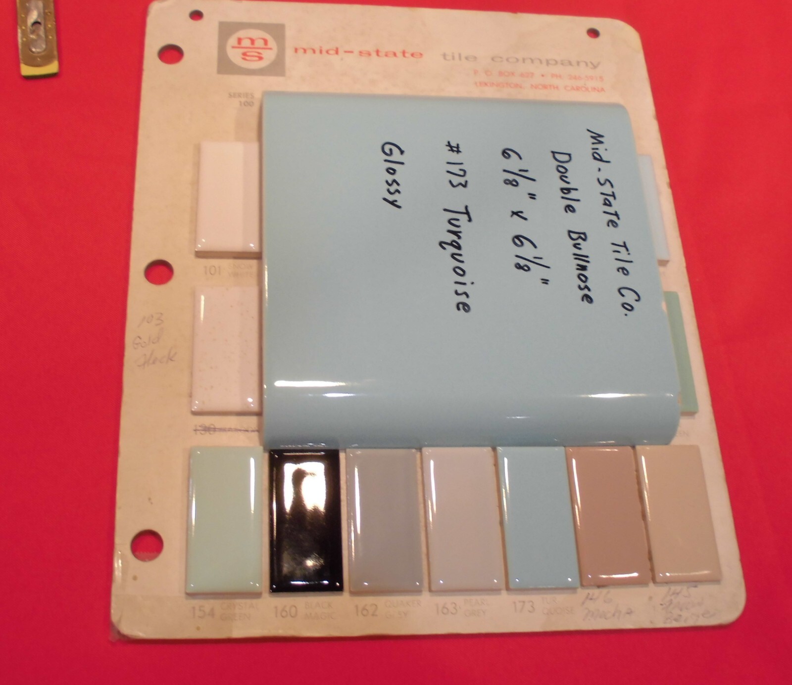 1 pc. Turquoise 6″ x 6″ Double Radius Bullnose Glossy Ceramic Tile: made 1950’s