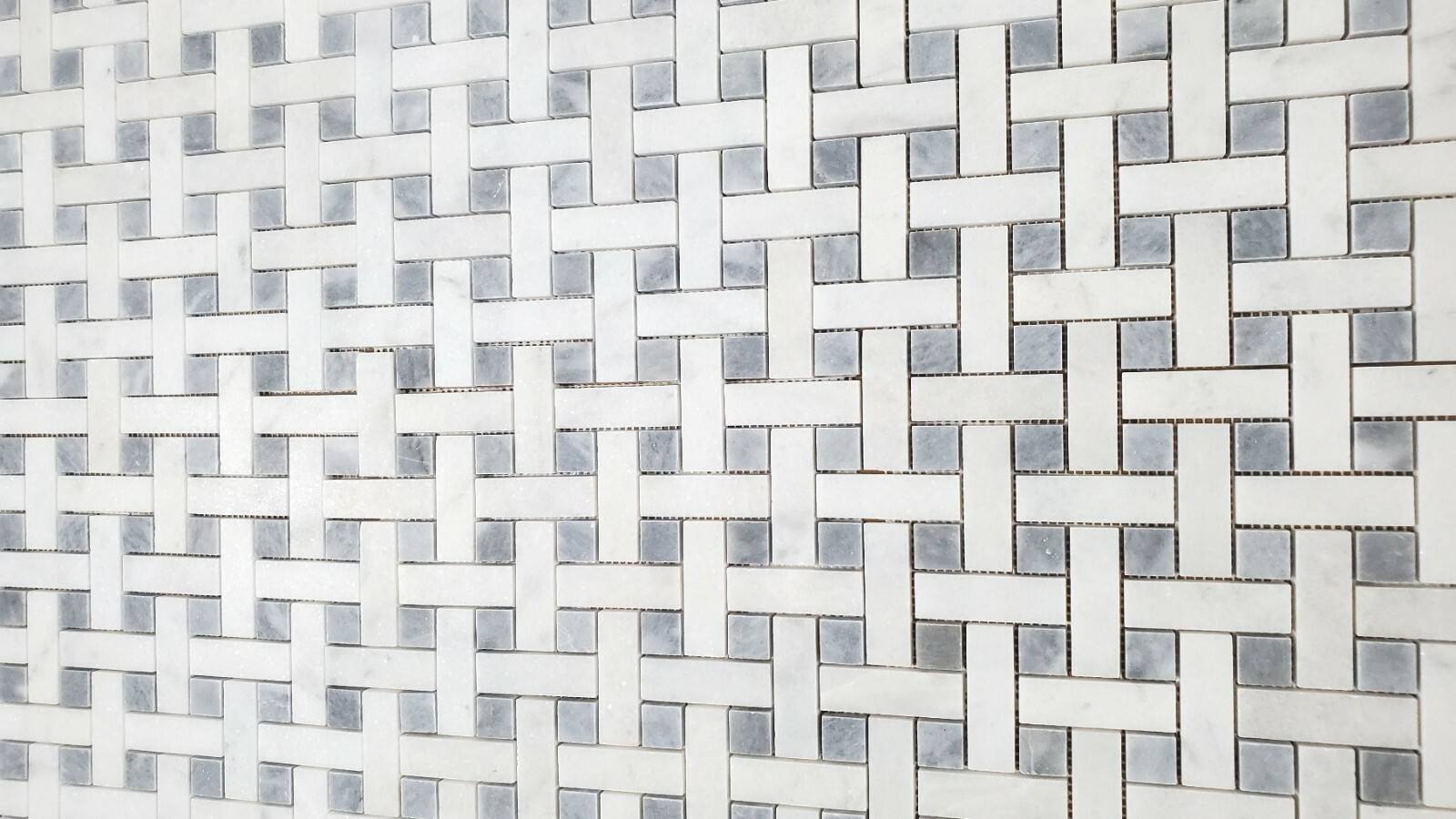 Basketweave Crystal White & Tahoe Honed Marble Mosaic Tile