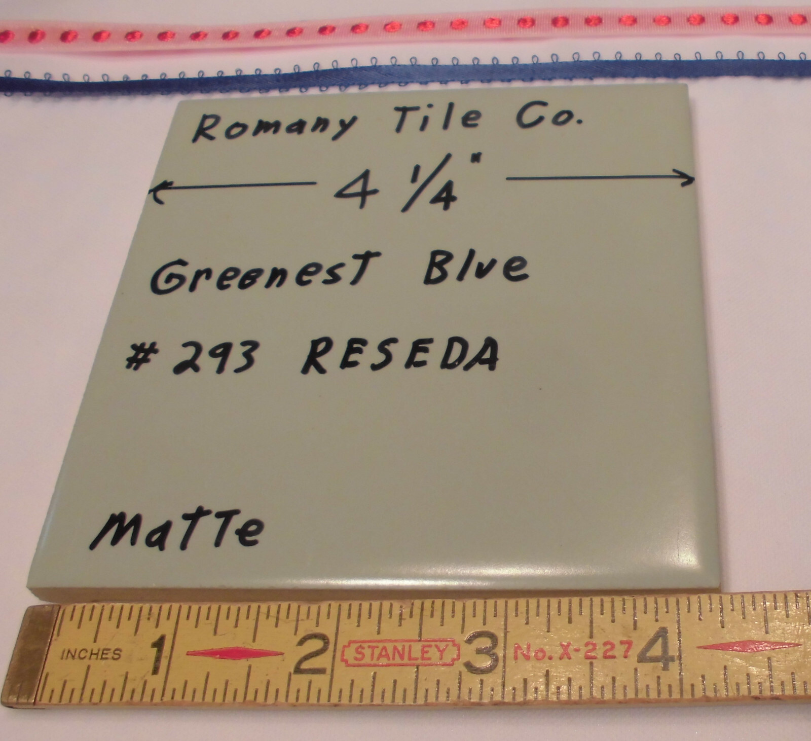 1 pcs. Vintage *Greenest Blue* Ceramic Tile…4-1/4″ Matte Finish by Romany NOS