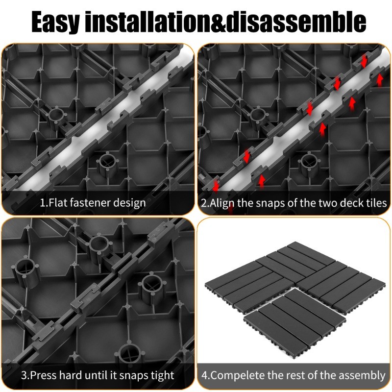 44-Pack Plastic Interlocking Decking Tiles, 12×12 Inches, Dark Gray
