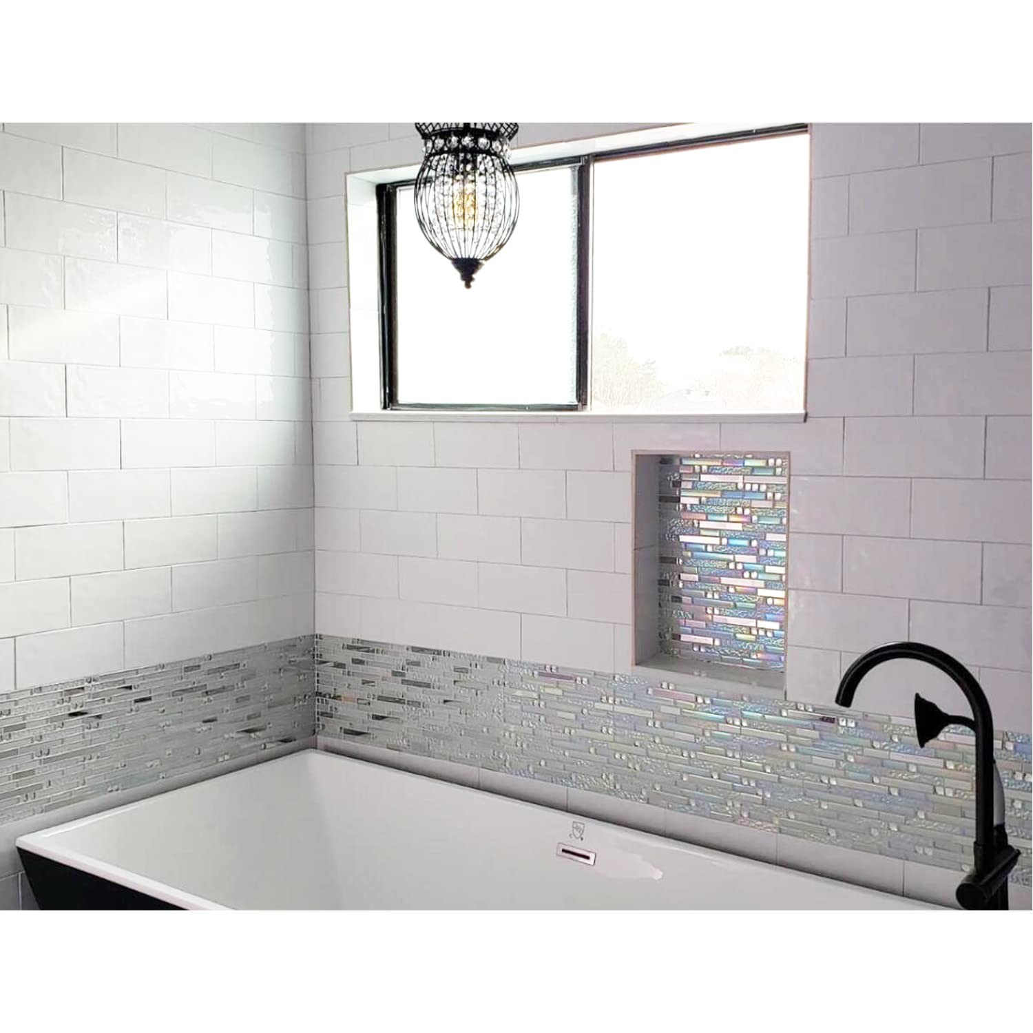 Glass Metal Tile Iridescent White Glass Silver Mirror Stainless Steel Blends …