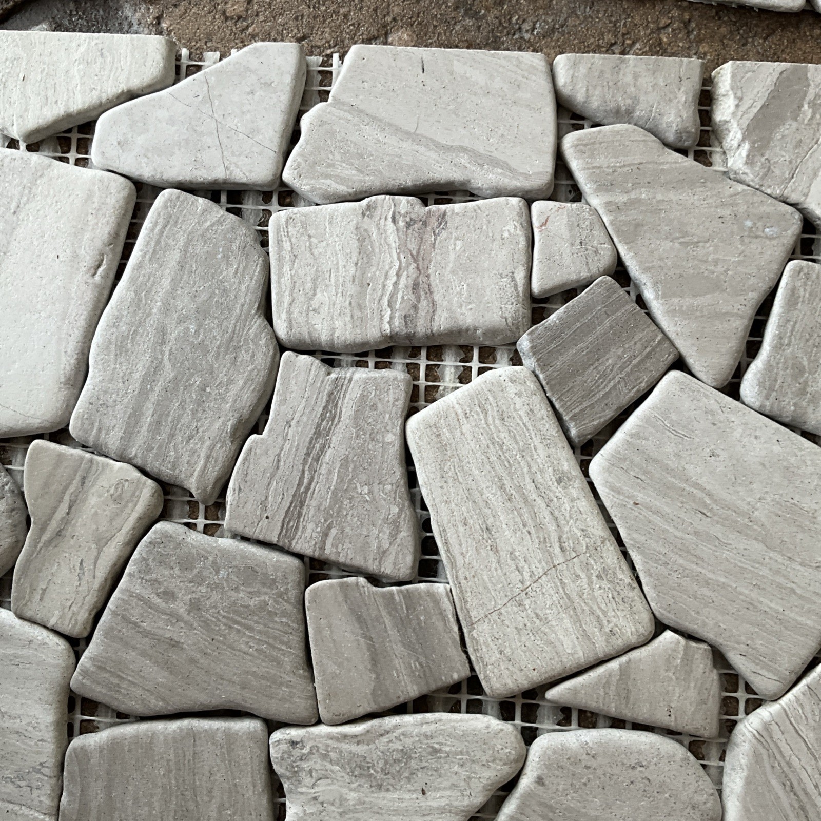 White Wood Limestone Mosaic Pebble Stone Tile Mesh Mounted. 1.5 Sq Ft