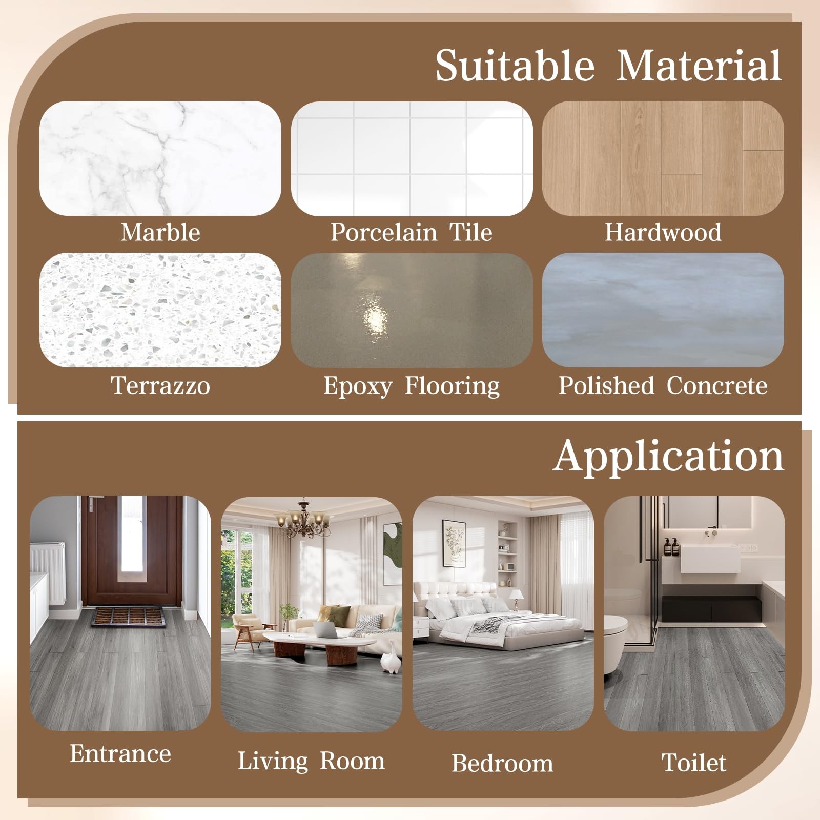Peel and Stick Floor Tiles Vinyl Flooring Roll 23″x 393″/64 Sq.Ft Linoleum