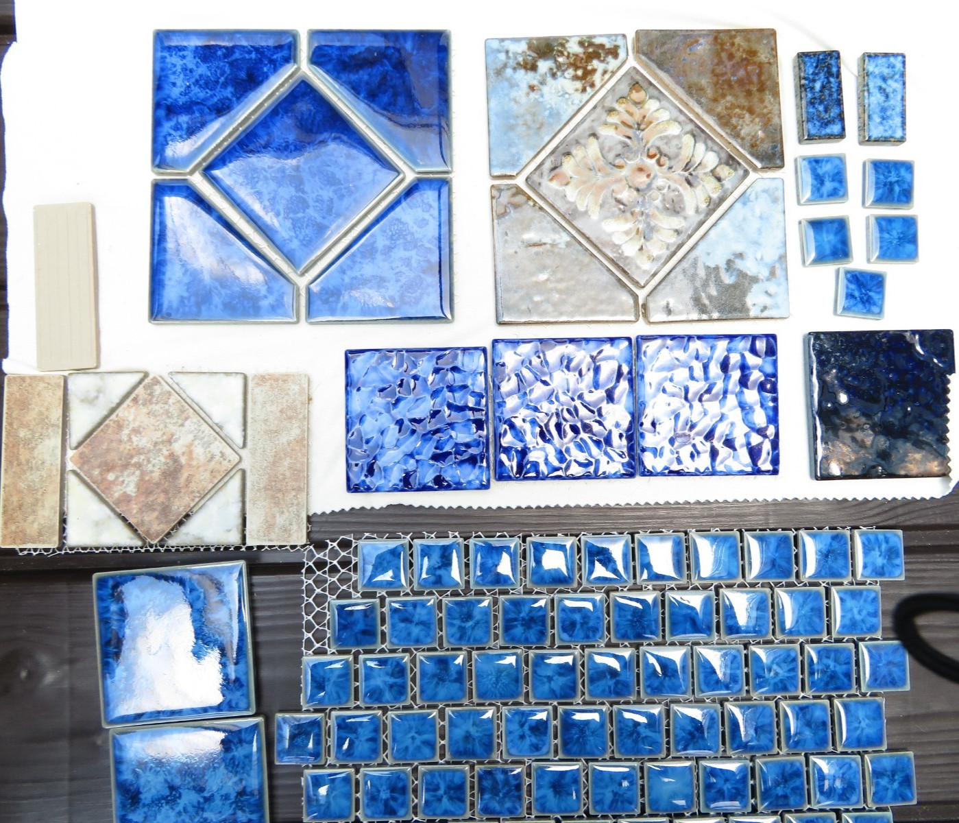 Tiles Weatherproof Assorted Craft Blues Tan Dark Light Textured & Smooth Pool