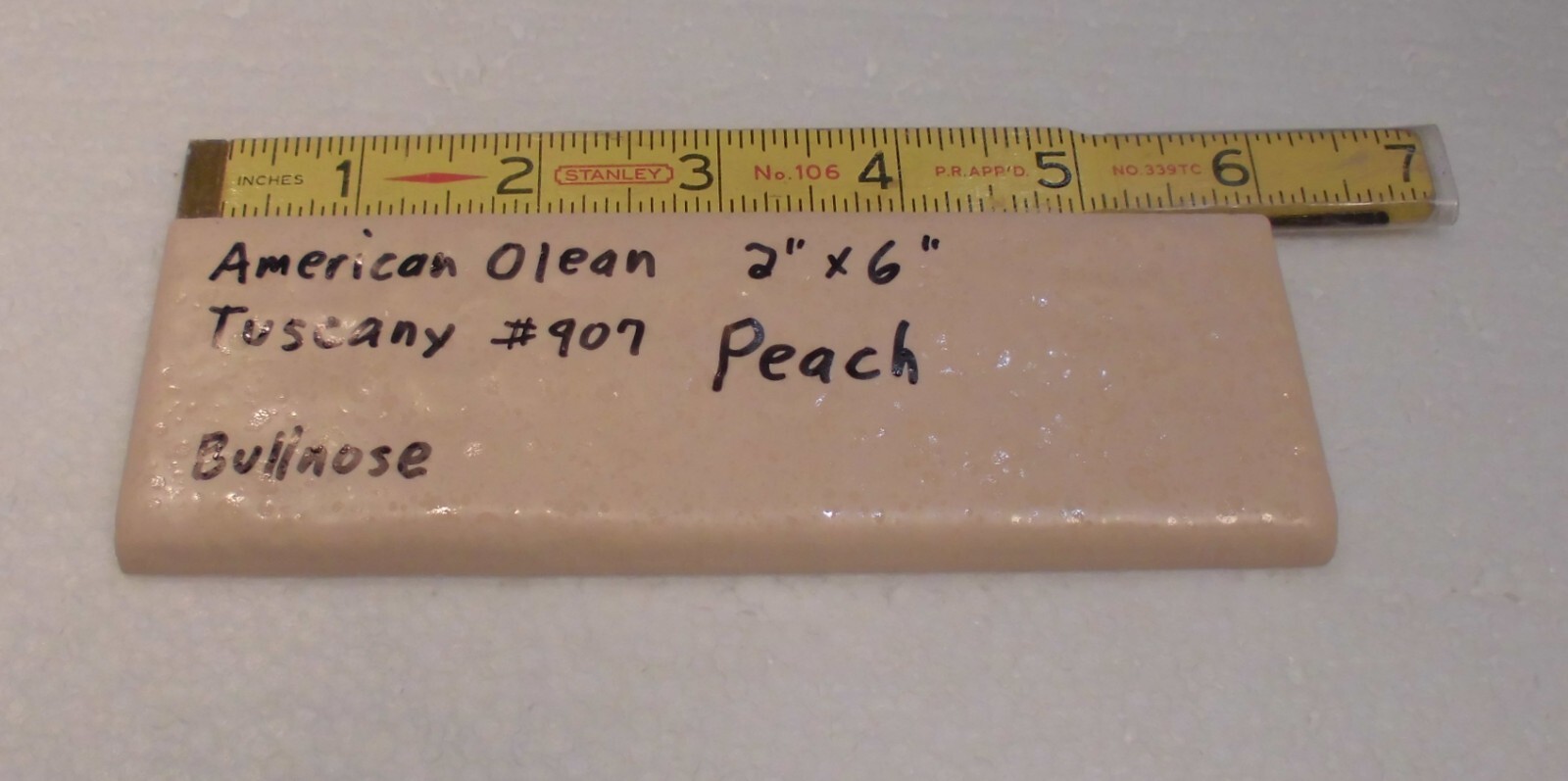 1 pc. Ceramic Bullnose Tile: 2” X 6″ Tuscany Peach #907 by American Olean: NEW