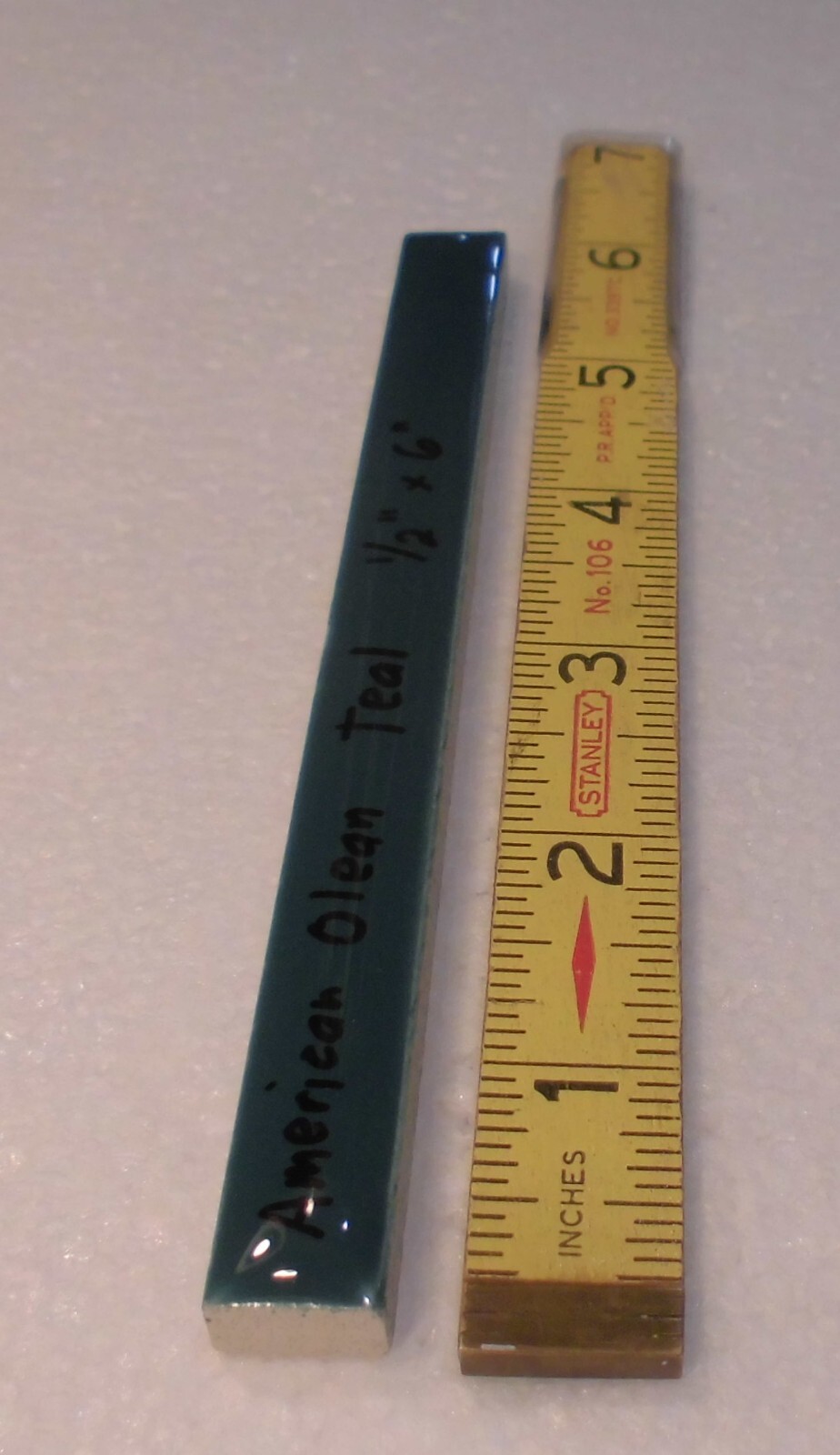 1 pc. Glossy Teal Ceramic Tile: Pencil – Liner – Sizzle: 1/2″ X 6″ by A.O. Green