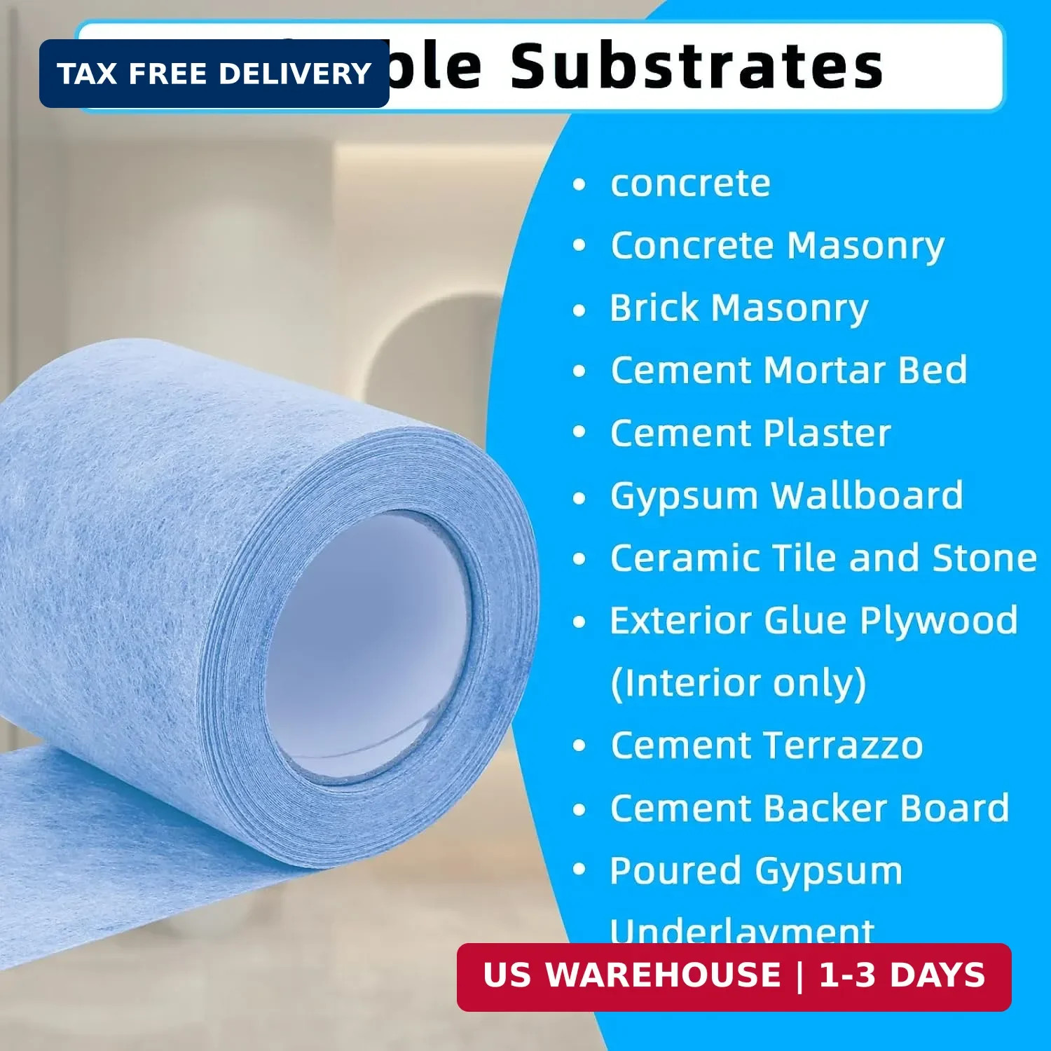 Shower Waterproofing Membrane Roll, 5 in x 50 Ft, 21 Sq Ft, 20 Mil | Blue HDPE r