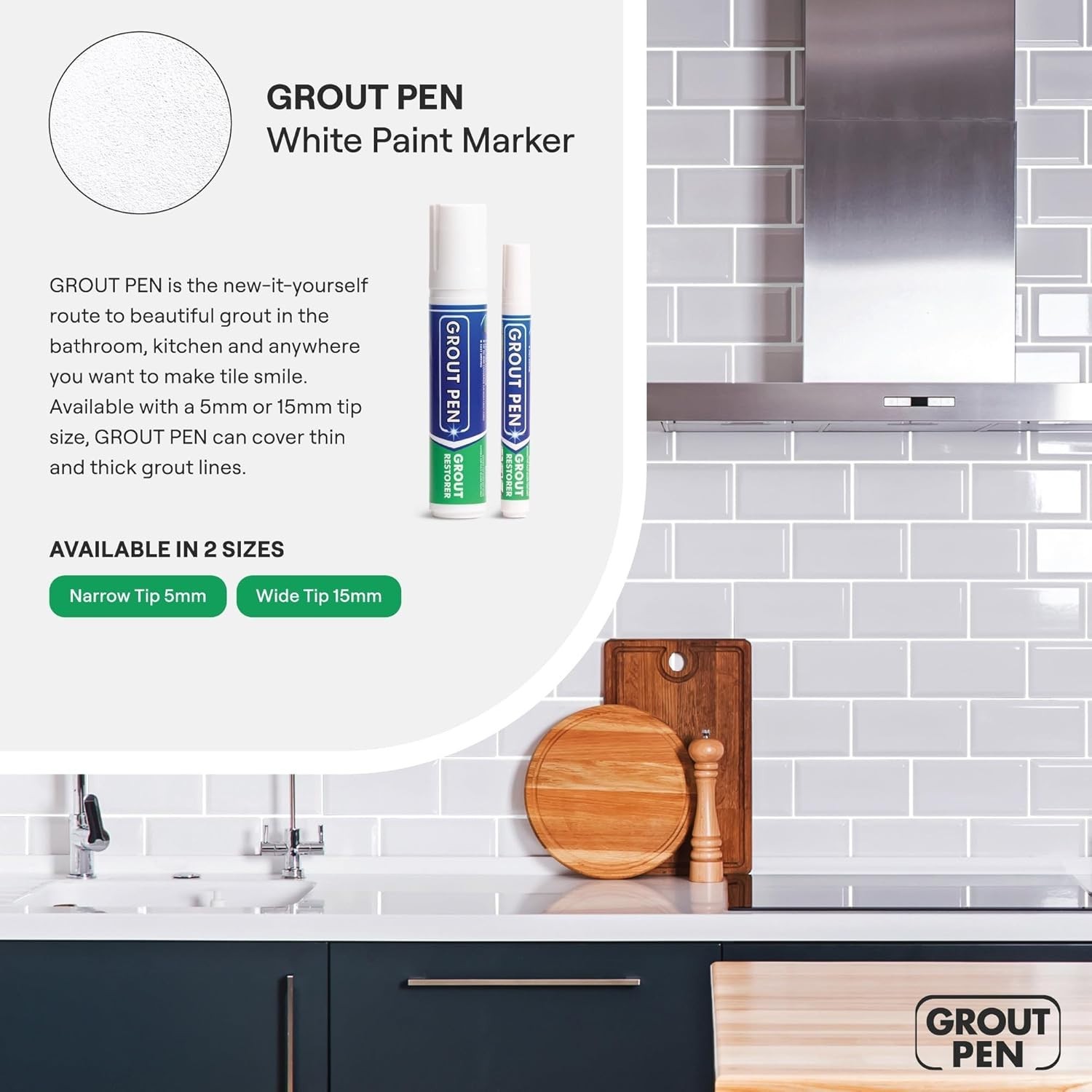 Versatile Grout Paint Pen – Wide 15mm Tip, White & Waterproof for All Tiles