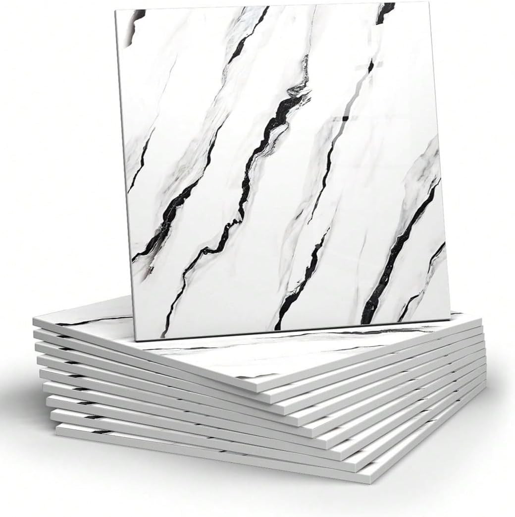 10pcs Marble Peel and Stick Backsplash Waterproof Washroom Wall 11.8″ x 11.8″)