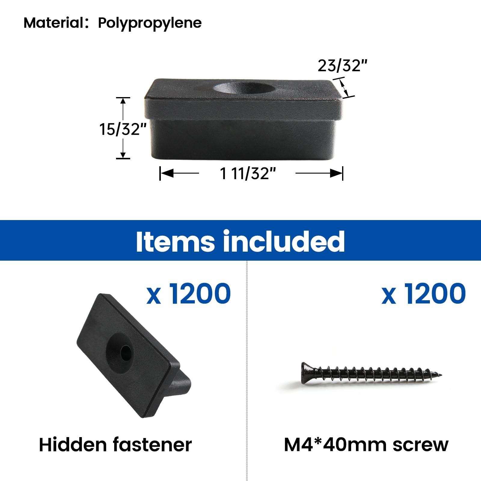 Muzata 1200PCS Hidden Deck Fasteners Composite Universal Polypropylene Fasten…