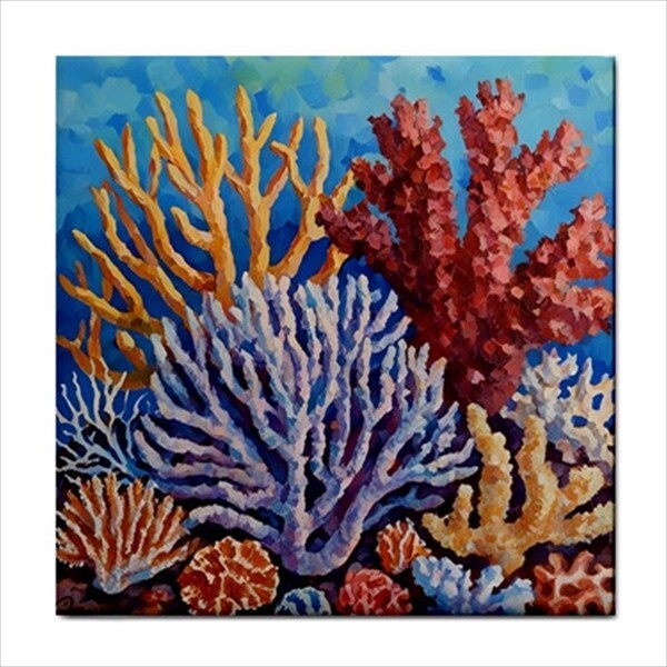 Coral Reef Ceramic Tile Set of 6 Ocean Sea Art Backsplash Tiles 4.25 Inches