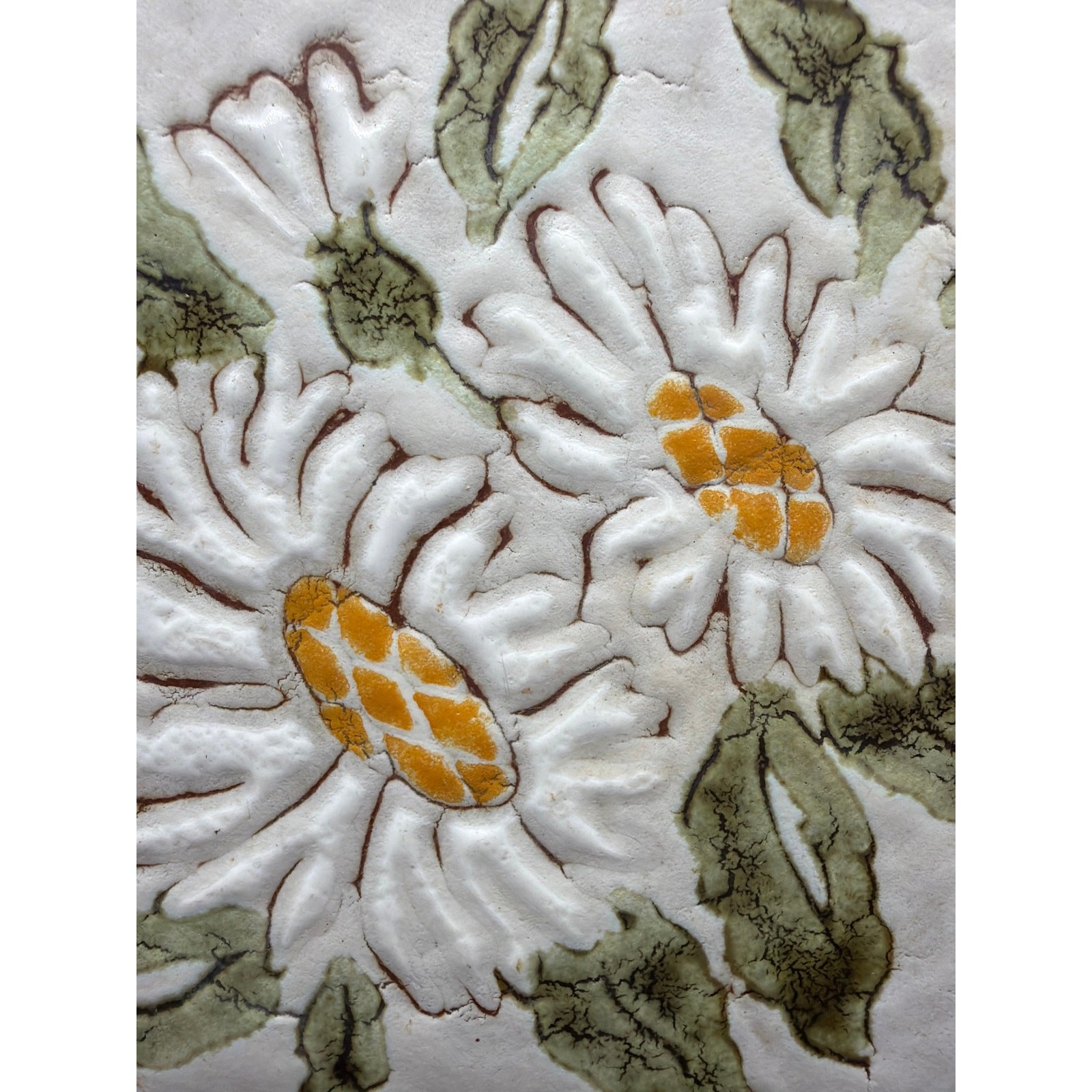 Set of 3 Vintage Hand Painted Italian Ceramic Art Tiles 8×8 White Daisy Floral