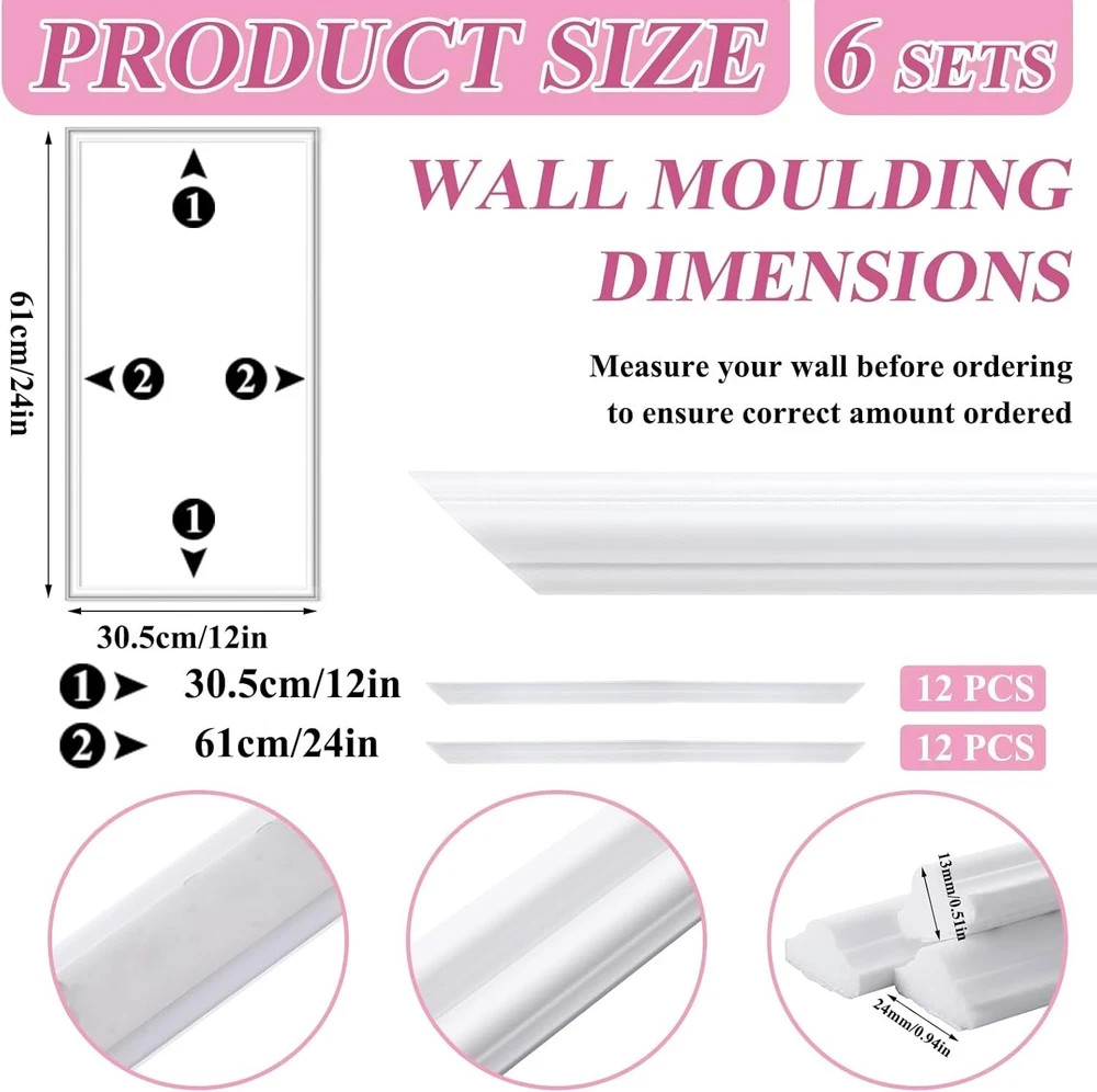 6 Set Accent Wall Molding Kit Premade Wainscoting Panels Wall Molding Peel and S