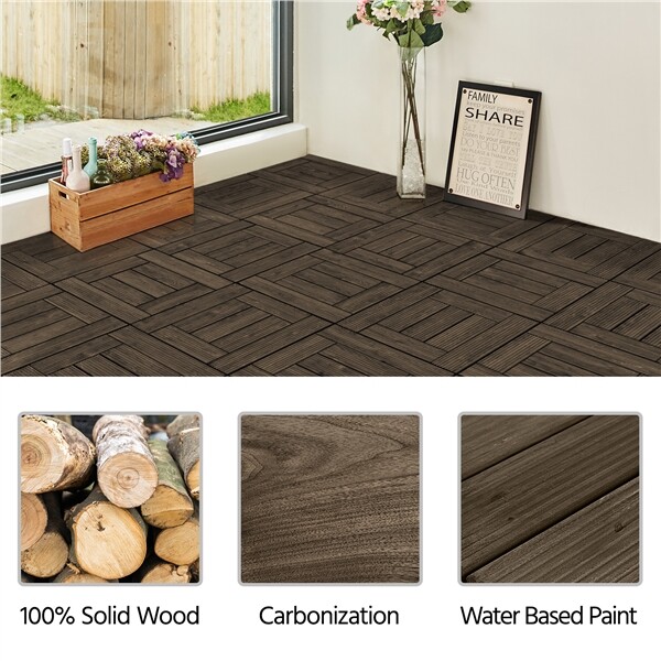 12×12” 27pcs Deck Patio Tiles Interlocking Wood Flooring Pavers Tiles Black