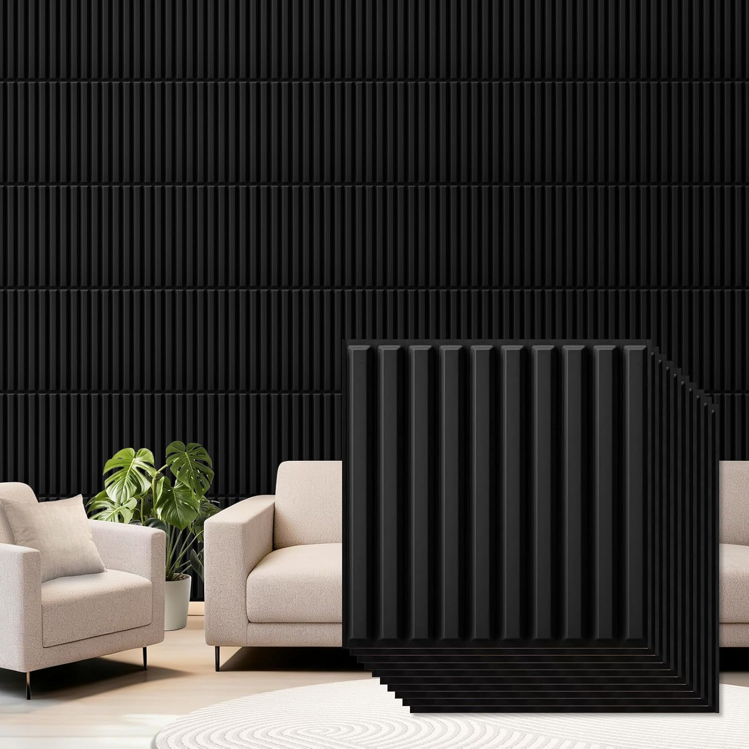 33 Pcs 3D PVC Wall Panels 12x12in Textured Tiles for Modern Home Decor (Black)