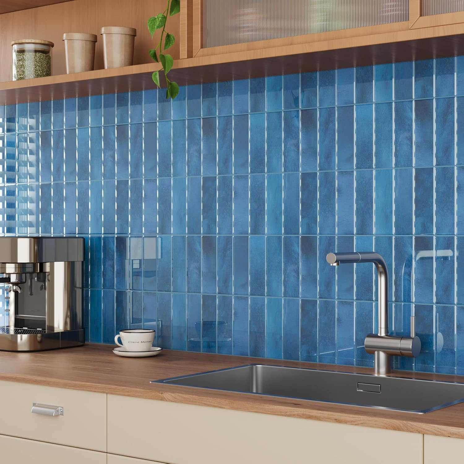 Sea Blue 3D Peel and Stick Backsplash Tiles – 20 Waterproof Vinyl Sheets