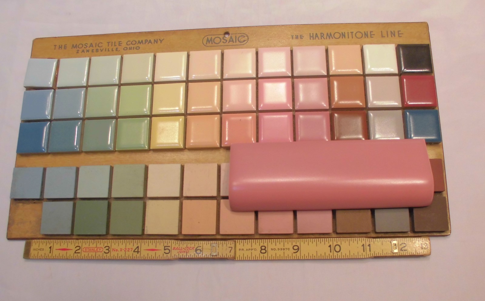 6 pcs. *Dark Lilac* Ceramic Radius bullnose Cap Tiles by The Mosaic Co. “NOS”