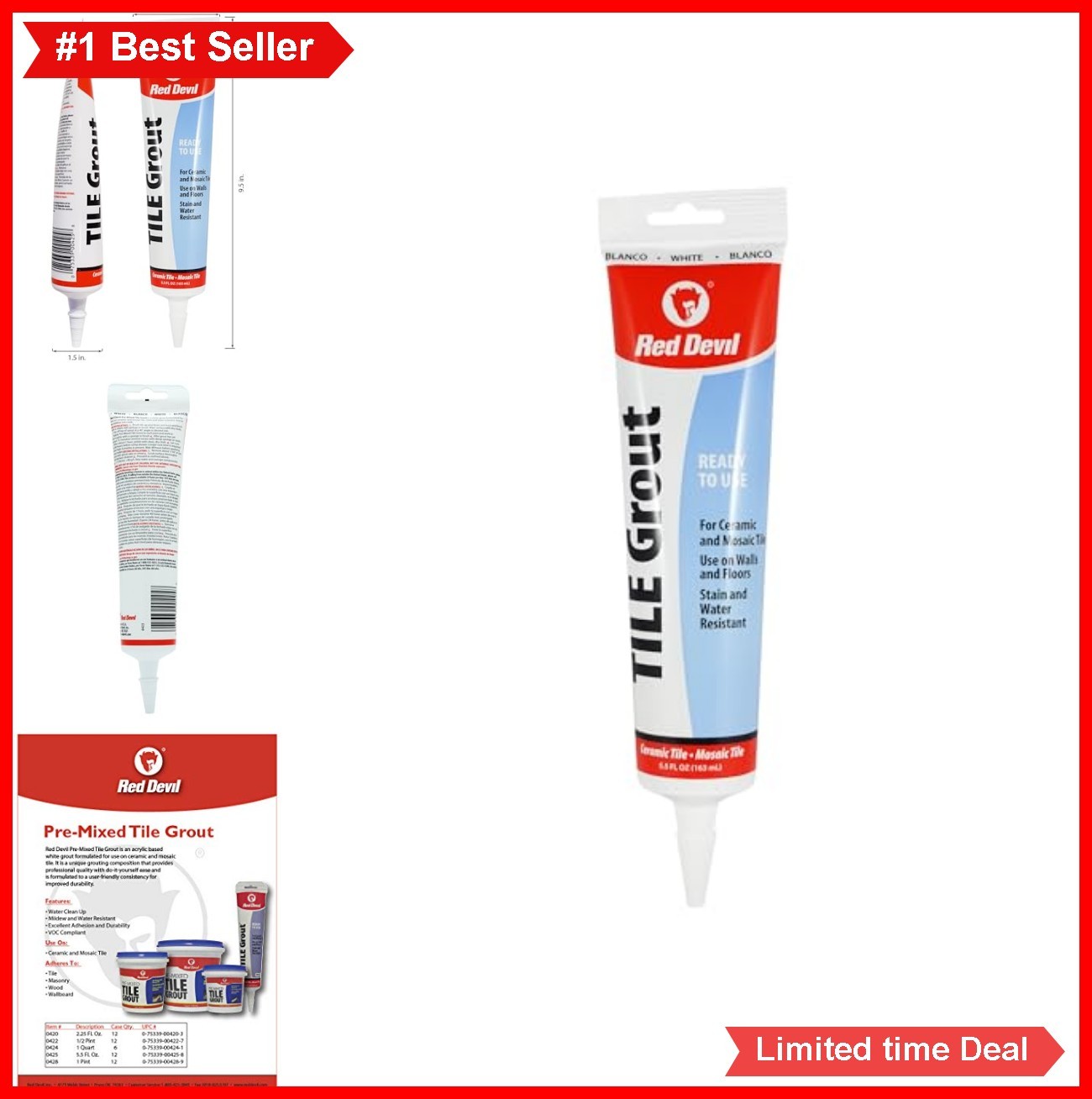Pre-Mixed Tile Grout 5.5 oz White Ceramic Mosaic Wall Floor Adhesive Easy