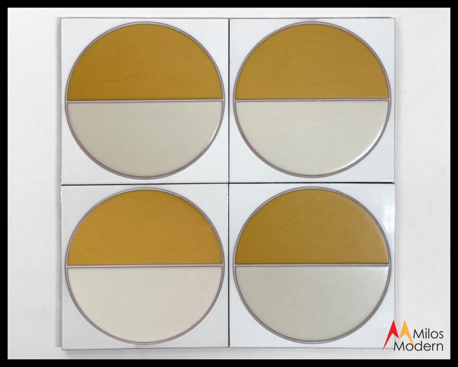 Fireclay Tile Lot Gold White Harvest Tile Hand Painted Geometric 8 x 8 Box of 18
