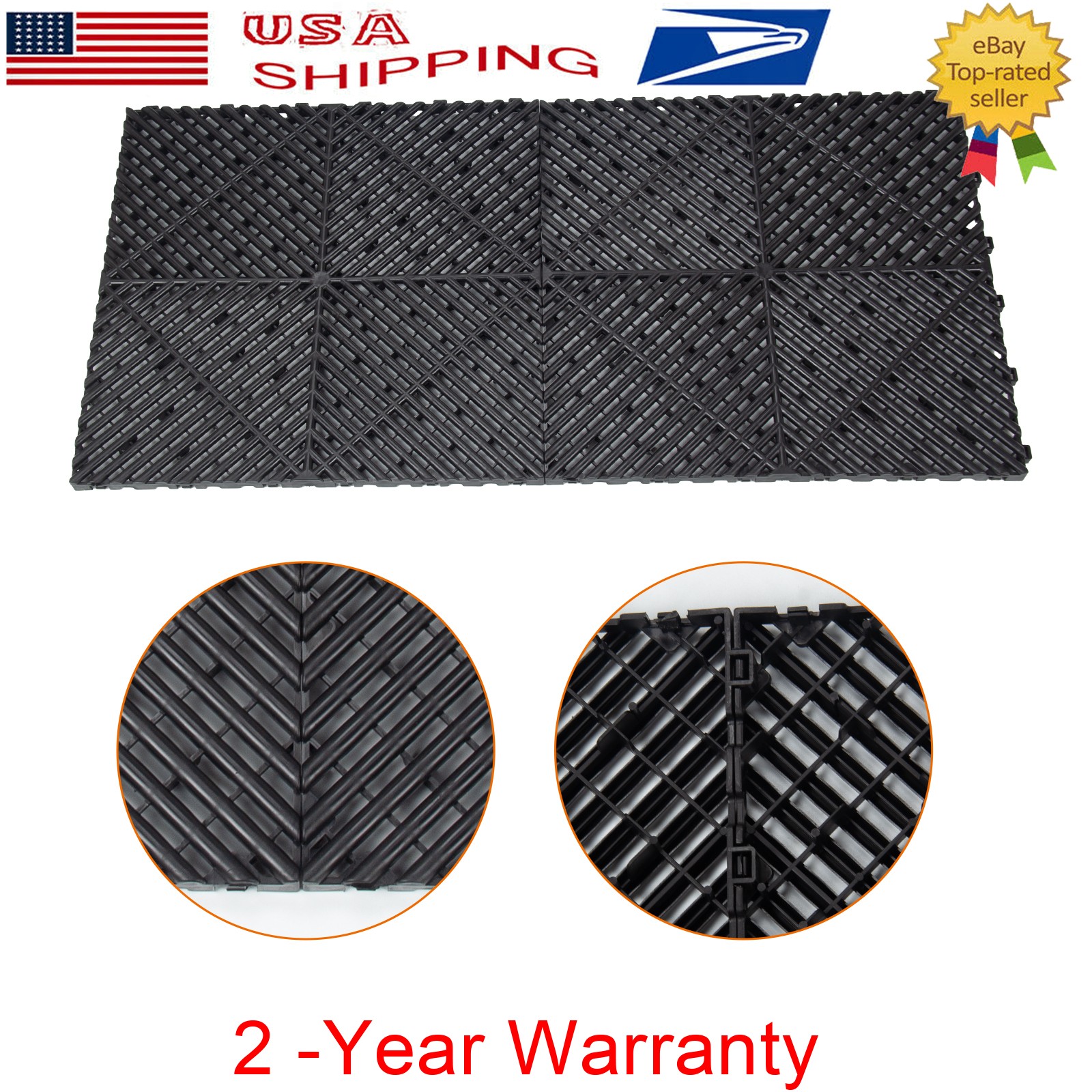 50Pcs Garage Floor Tiles Interlocking PVC 15.75”x15.75” Vented Water Drainage