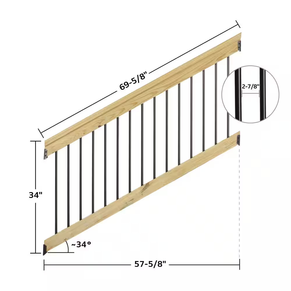 34 In. H X 72 In. W Pressure-Treated Southern Yellow Pine Wood Deck Stair Railin