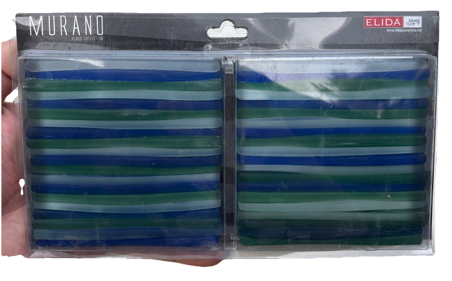 38 Tiles ELIDA MURANO GLASS Discon. 4×4 In Bathroom Square Accent Tile Case New