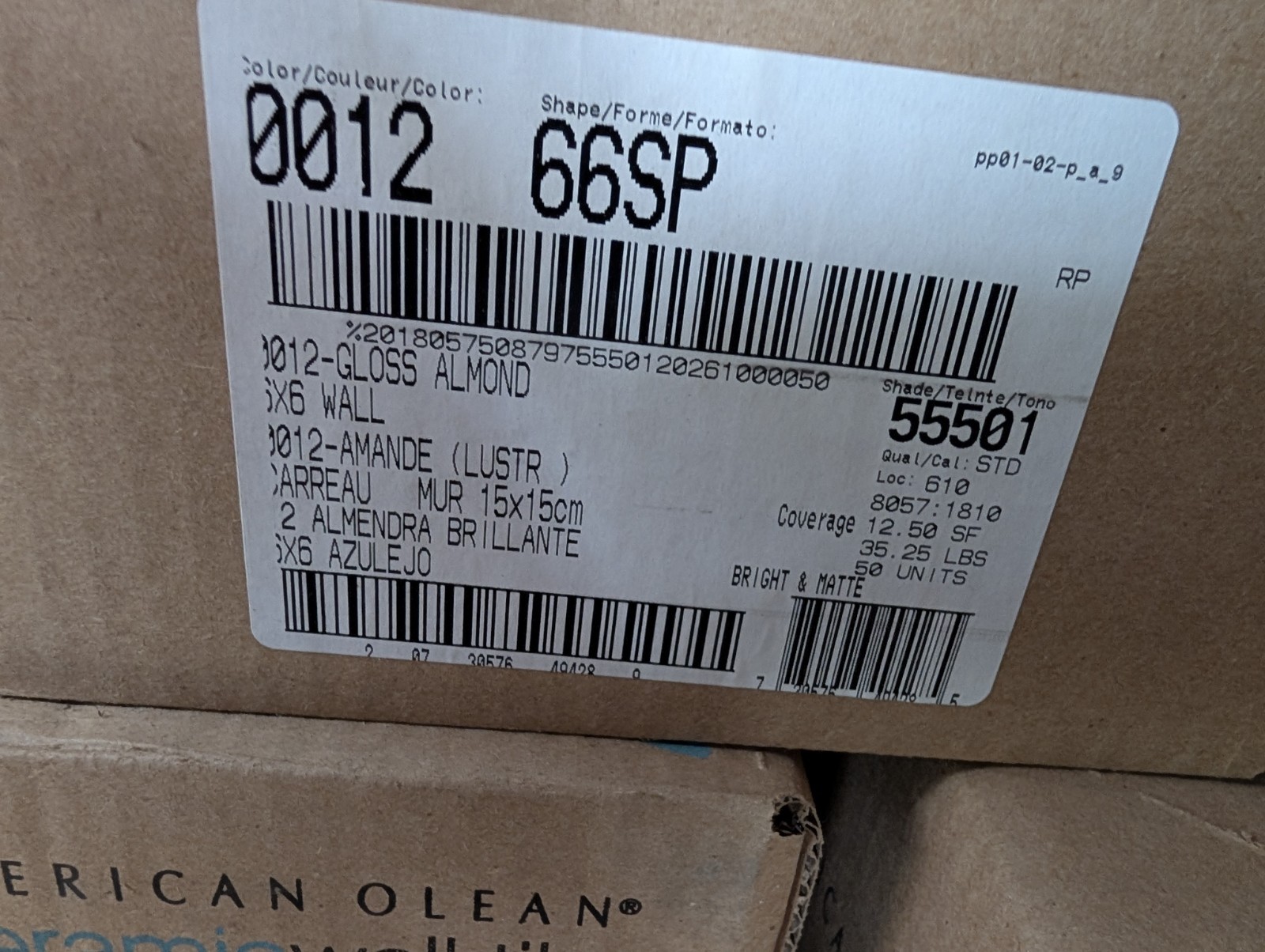 2 pcs American Olean Ceramic Wall Tile 6″ Gloss Almond #12 Square Bright USA