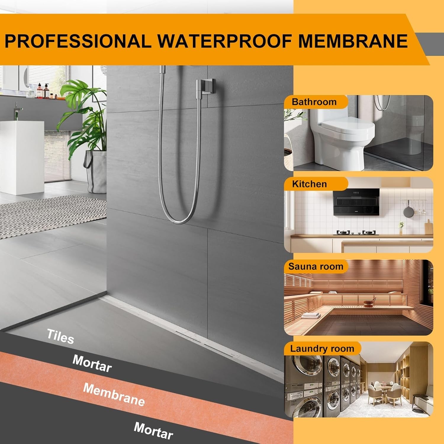 Waterproof Membrane for Showers, 3.3 Ft X 98.5 Ft (323 Sq Ft), Schluter Membrane