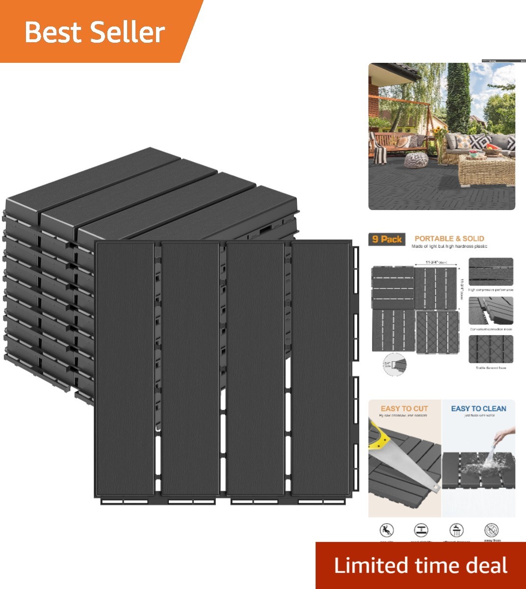 Weather-Resistant 12″ Plastic Interlocking Deck Tiles – Perfect for Backyards