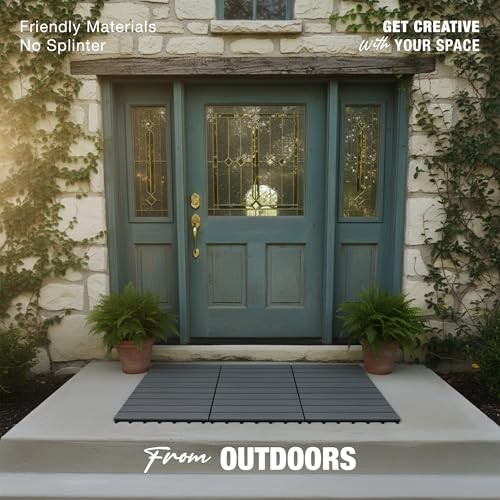 Premium Acacia Wood Interlocking Deck Tiles, 9 PCS 12″x12″x0.9″ Gray – Striped