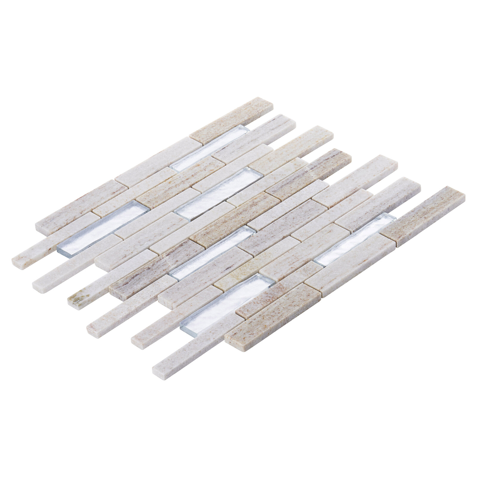 Sand Cream Gray Quartzite Marble Stone Silver Glass Mosaic Tile Wall Backsplash