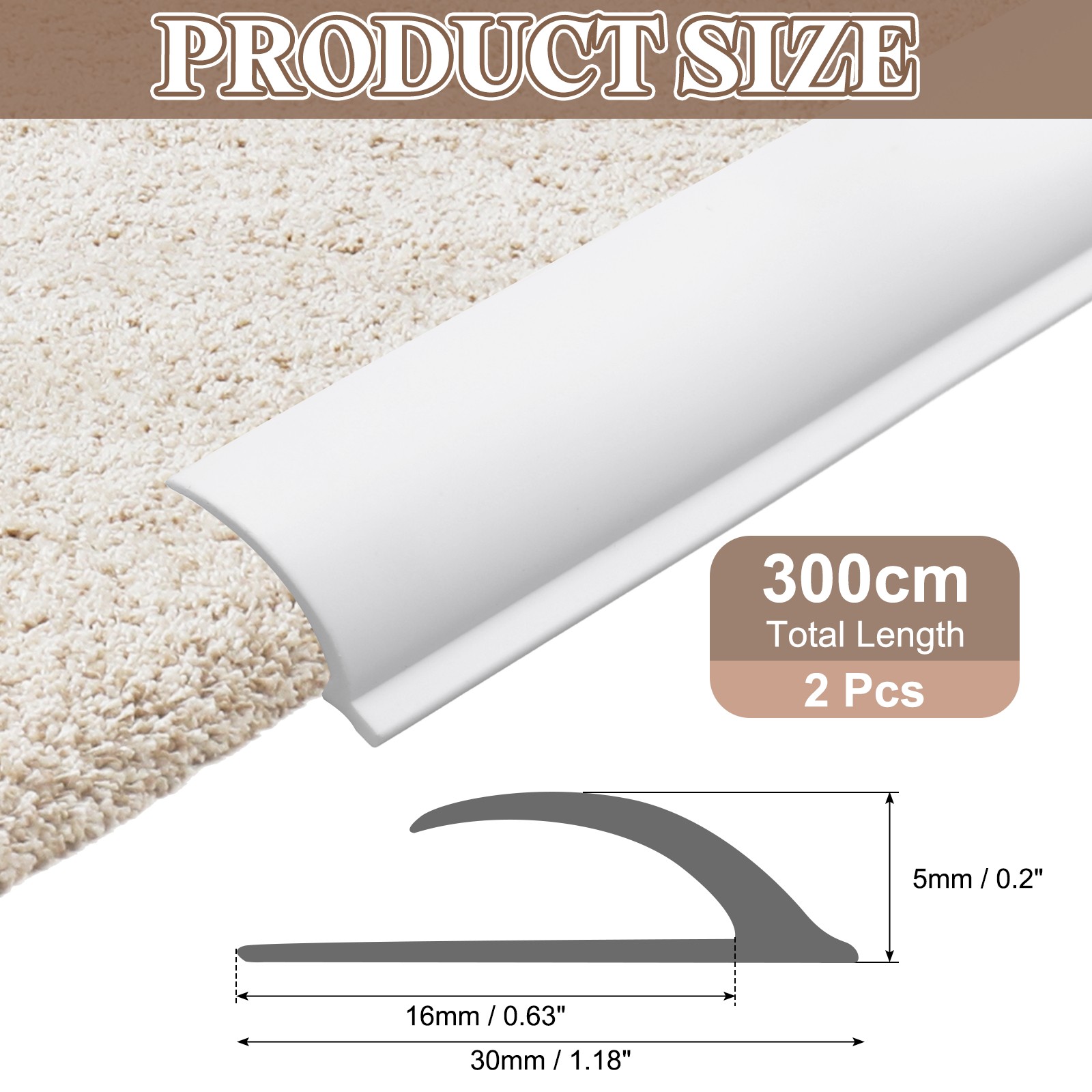 2 pcs strip edges carpet 25x3x0.5cm white cover for car