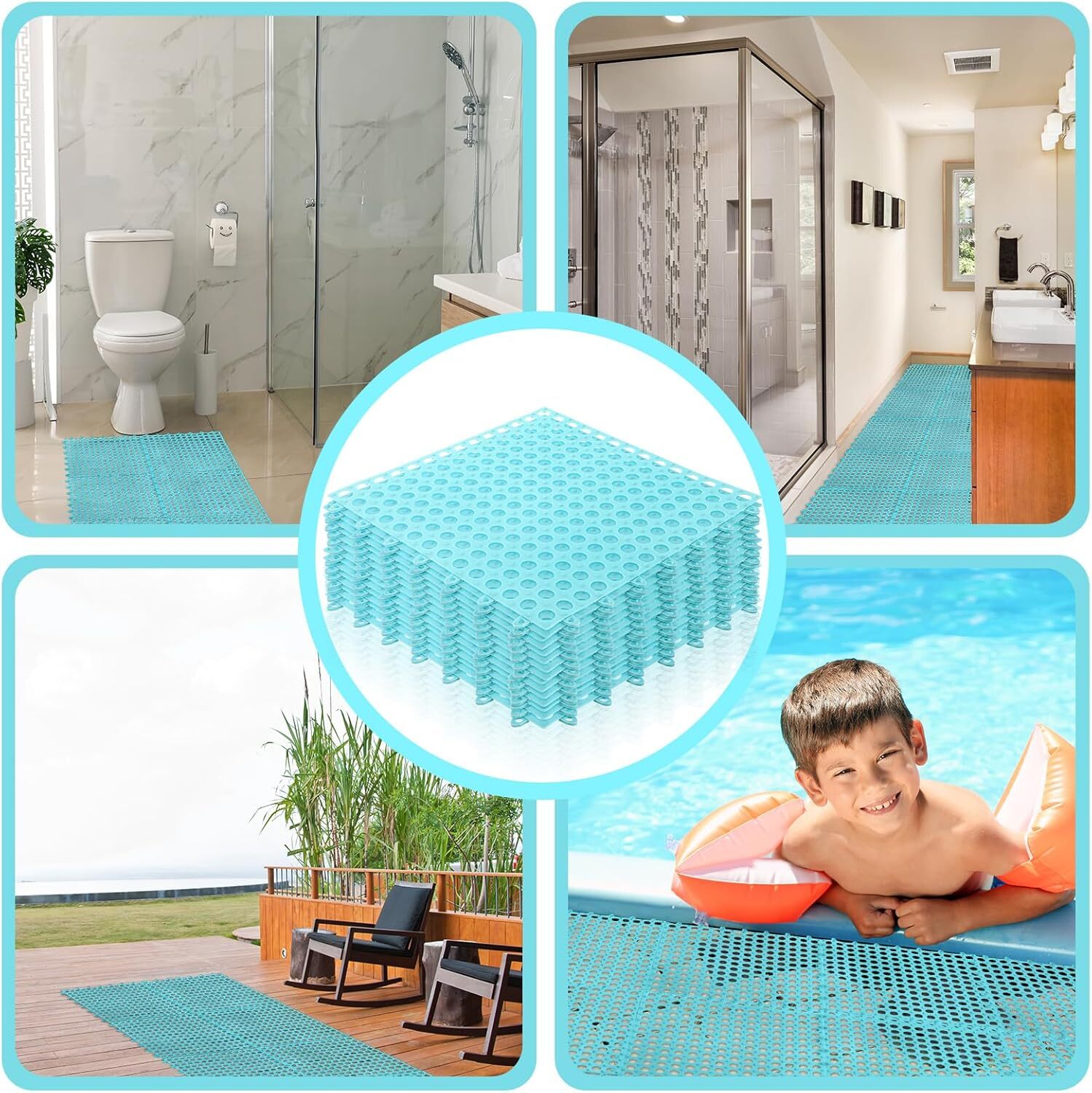 50 Pcs 11×11 Interlocking Drainage Tiles Non Slip Floor Mats TPE Bathroom Patio