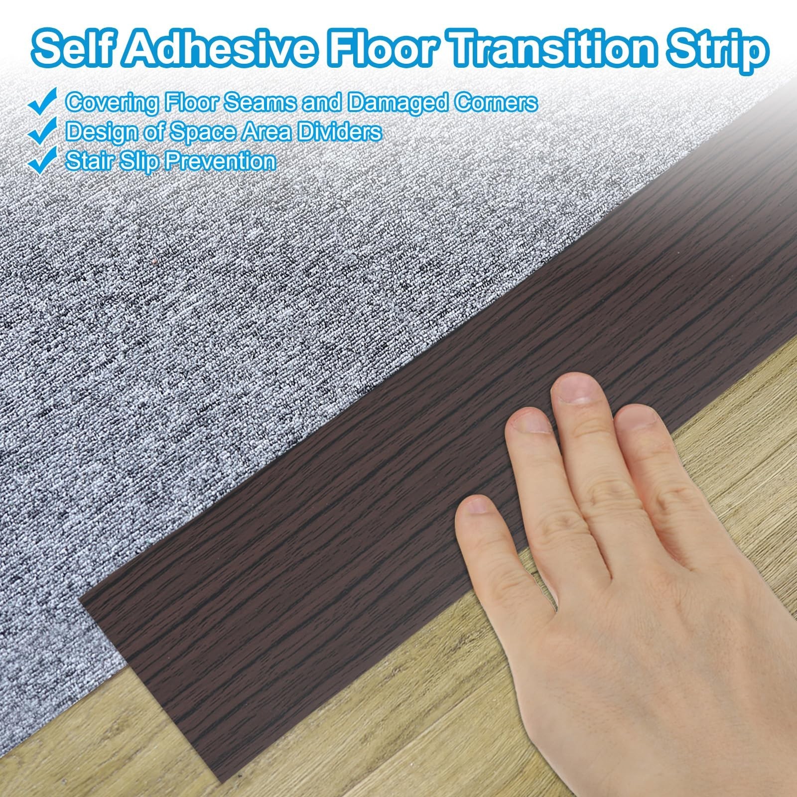 PATIKIL Self Adhesive Floor Transition Strip 3 in x 6.6 Ft Black Walnut