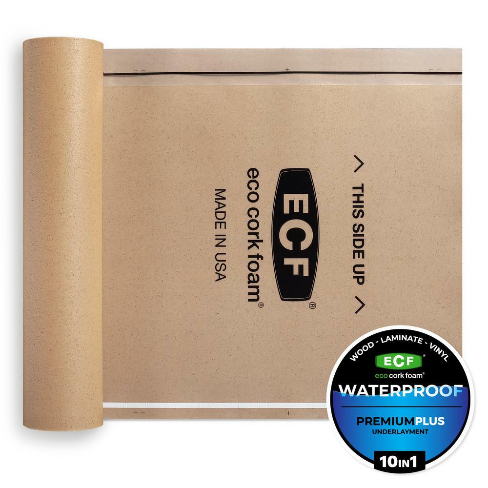 Eco Cork Foam Underlayment Tan Waterproof Attached Vapor Barrier Antimicrobial