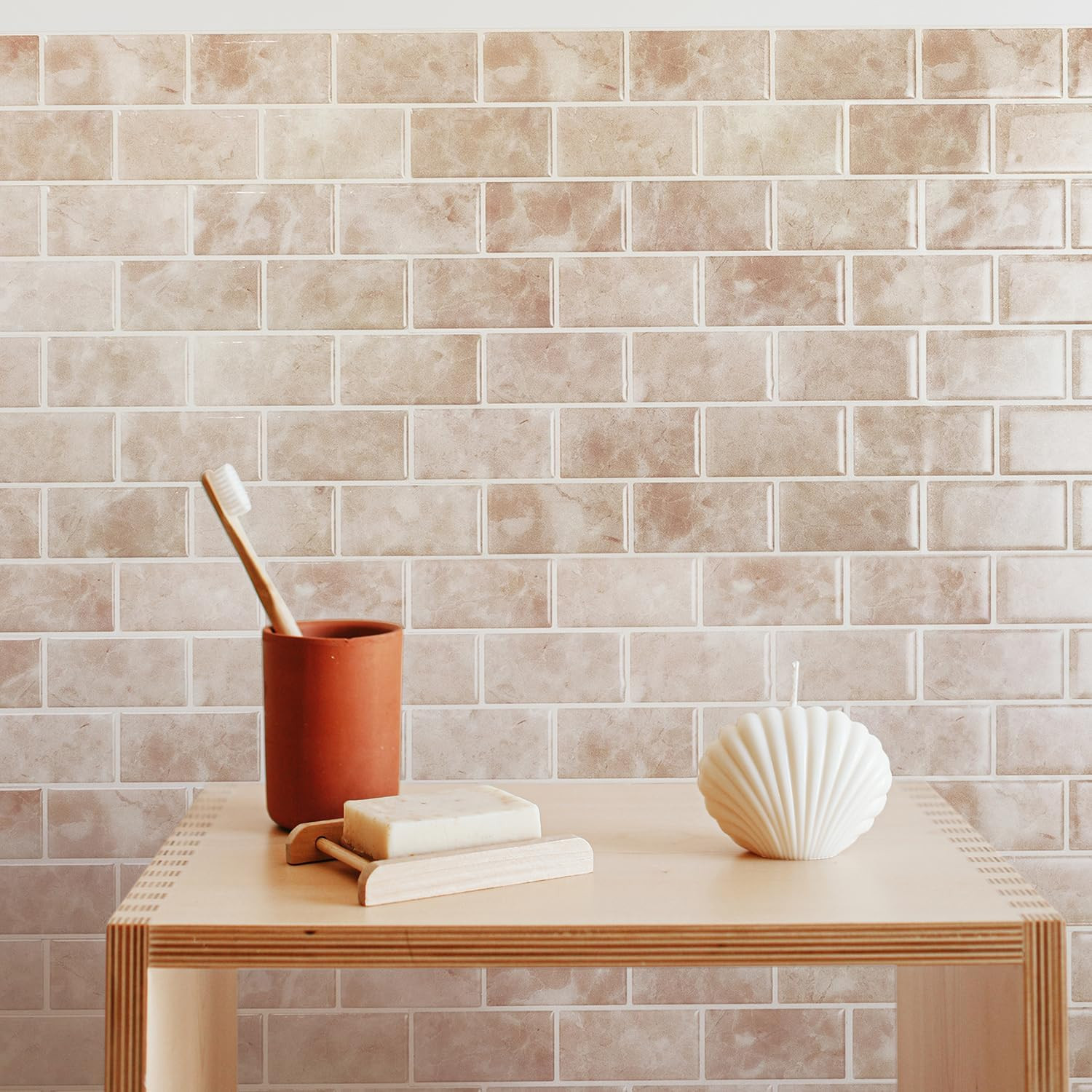 – Peel and Stick Backsplash – Subway Sora Light Beige, Marble – 10 Sheets of 10.