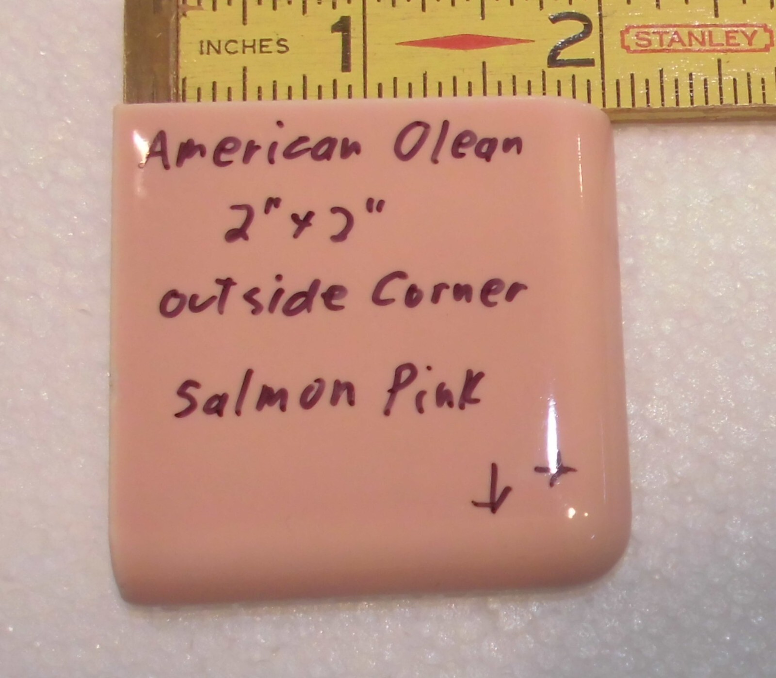 1 pc. Salmon Pink: 2″ X 2″ X 5/16″ Glossy Ceramic Surface Bullnose Corner Tile