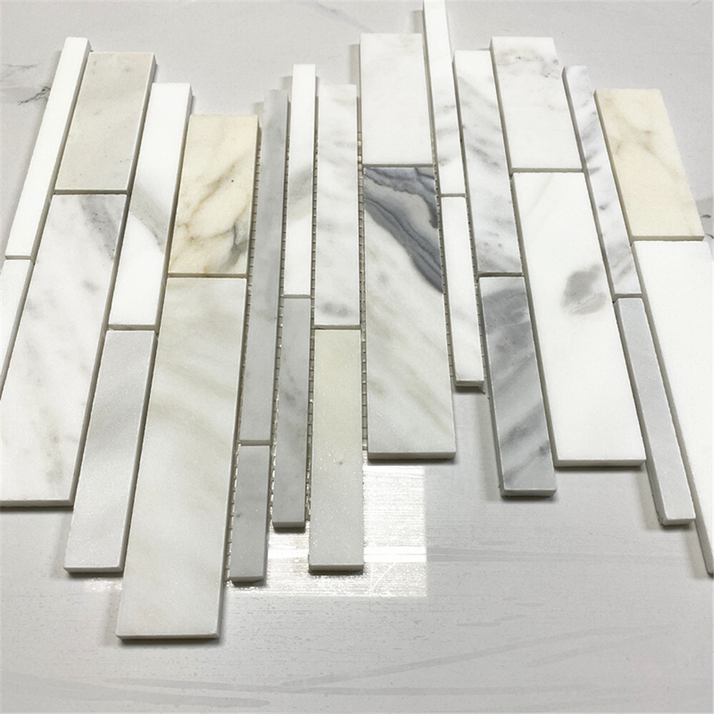 G78XH Calacatta Gold Calcutta Marble Random Strip Mosaic Tile Honed