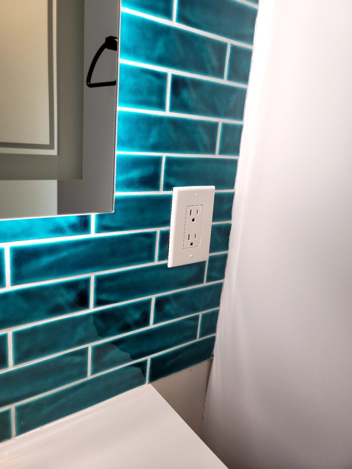 Handmade aquamarine crackled glossy subway tiles, 2″x8″