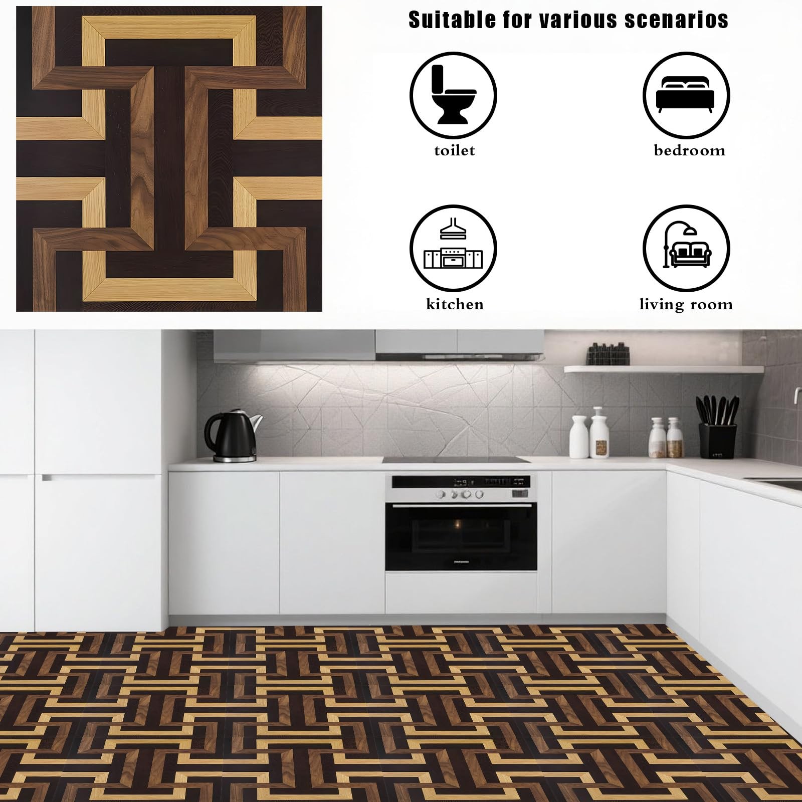 Wood Parquet Pattern Vinyl Floor Coverings 10 Pcs 12×12 Inches – Peel and Sti…