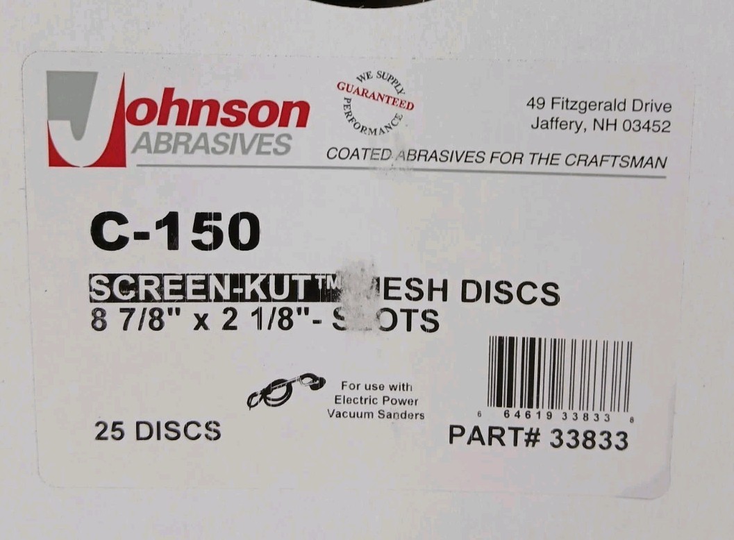 JOHNSON ABRASIVES Screen-Kut Mesh Sanding Discs – 150 Grit (25pcs) 8⅞x2⅛ Slots