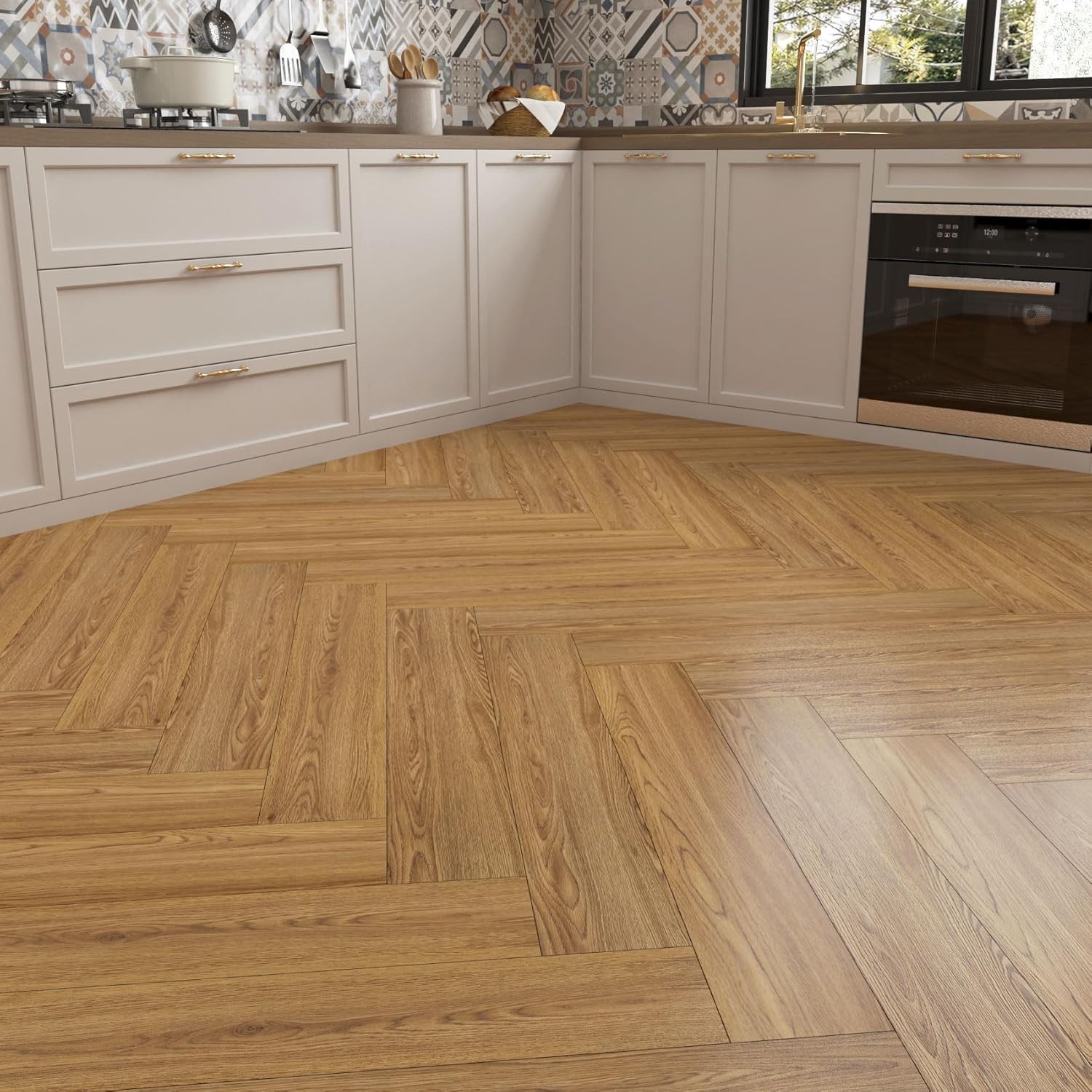 Self Adhesive Vinyl Flooring Peel and Stick Floor Tiles 12″x12″ Waterproof Scrat