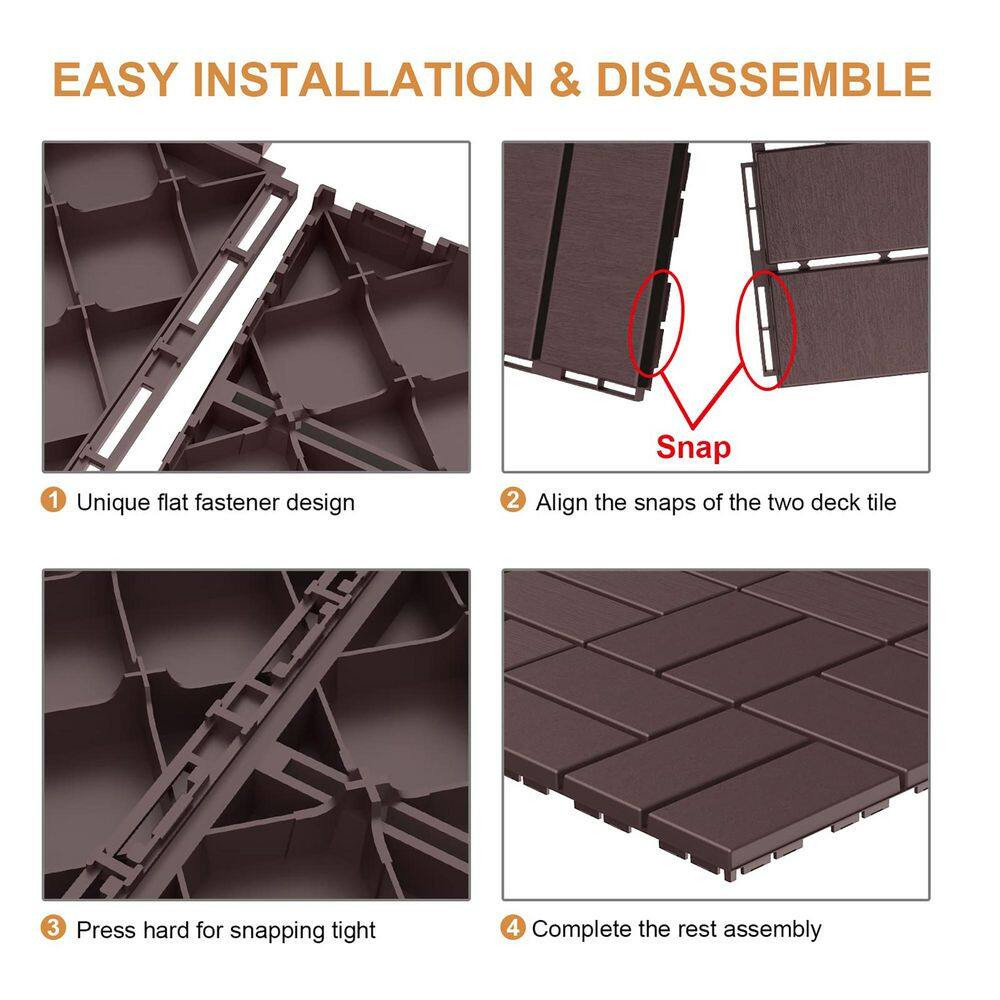 Dark Brown Plastic [12″X12″] X [0.75In] Deck Tiles, 36 Tiles/Case (36 Sq. Ft.)