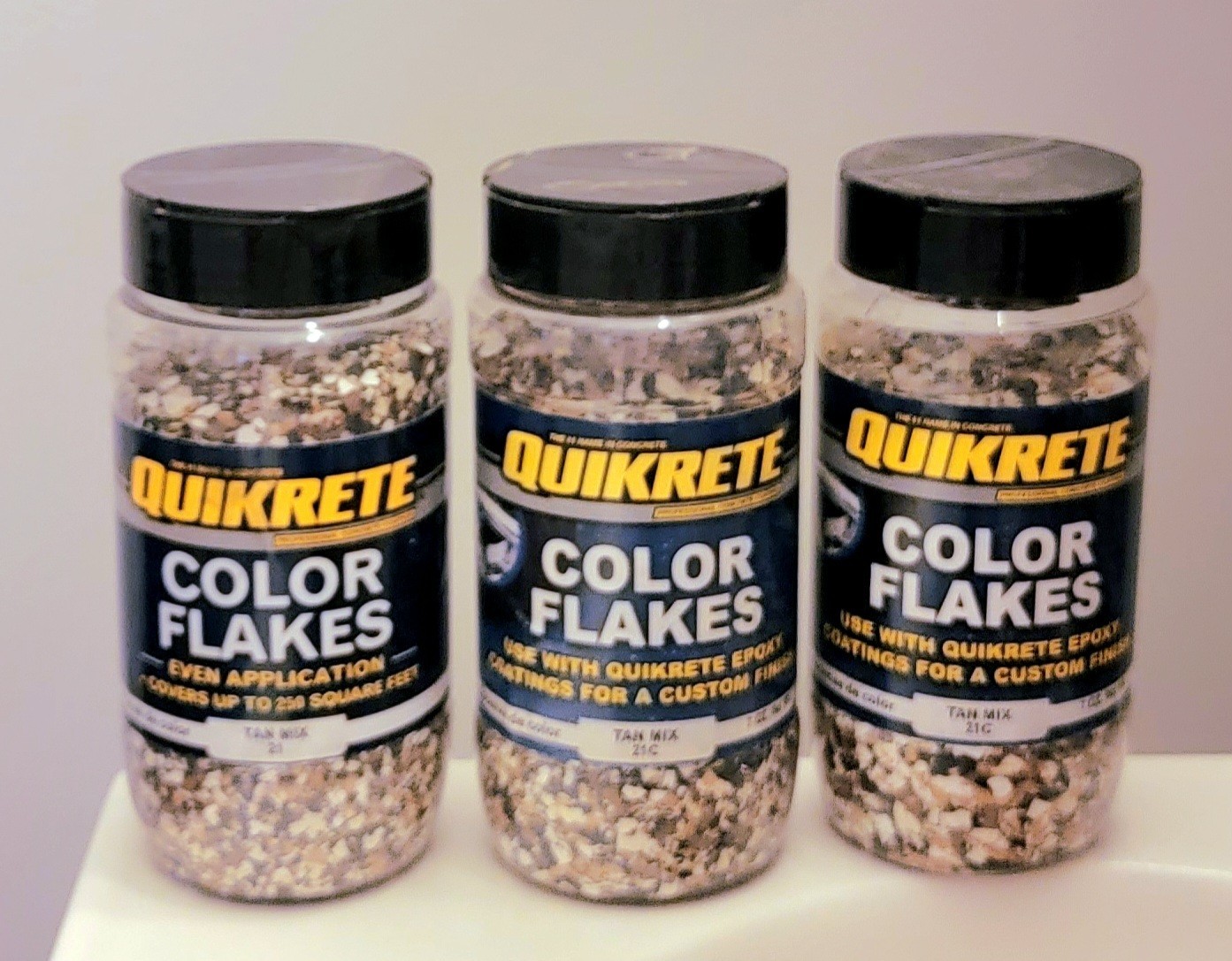 3 NEW VALSPAR Color Flakes, Tan Mix LG 7 Oz Bottles for Garage Patios And More.
