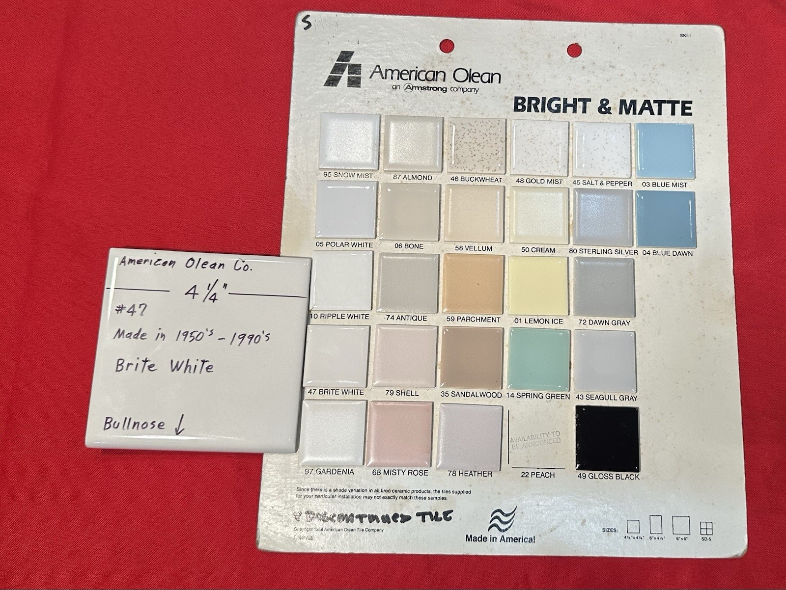 1 pc. Brite Gloss White #47: 4-1/4″ Ceramic Bullnose Tile by American Olean