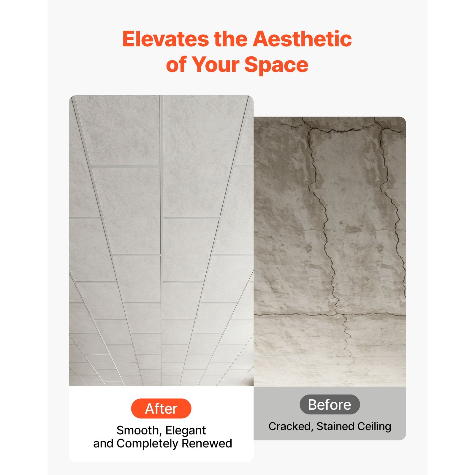 24 x 48 in PVC Ceiling Tiles 10 – Pack Drop Ceiling Panels White Marble, PVC