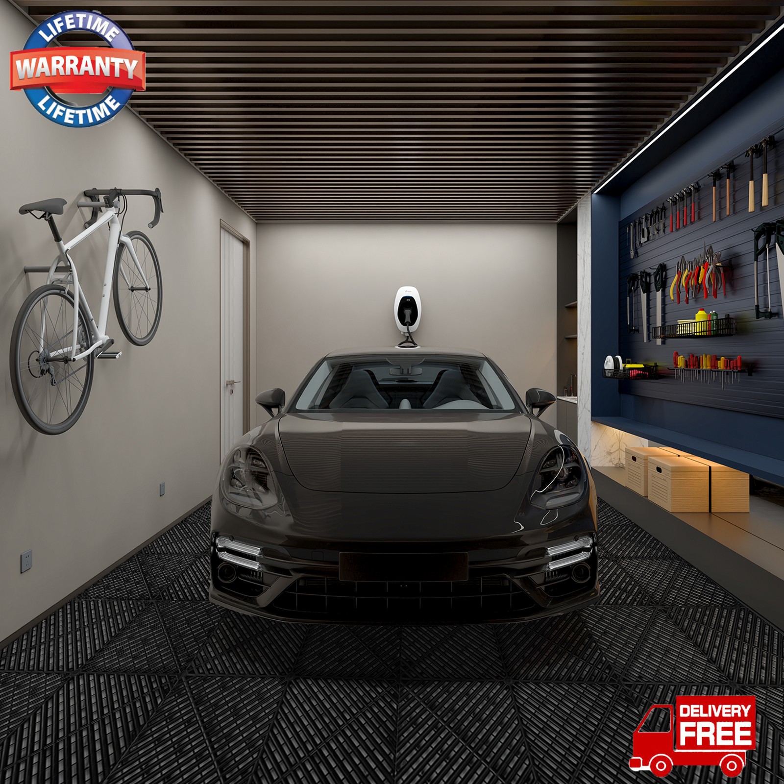 15.75” x 15.75” Interlocking Garage Floor Tiles 50Pcs Vented Water Drainage