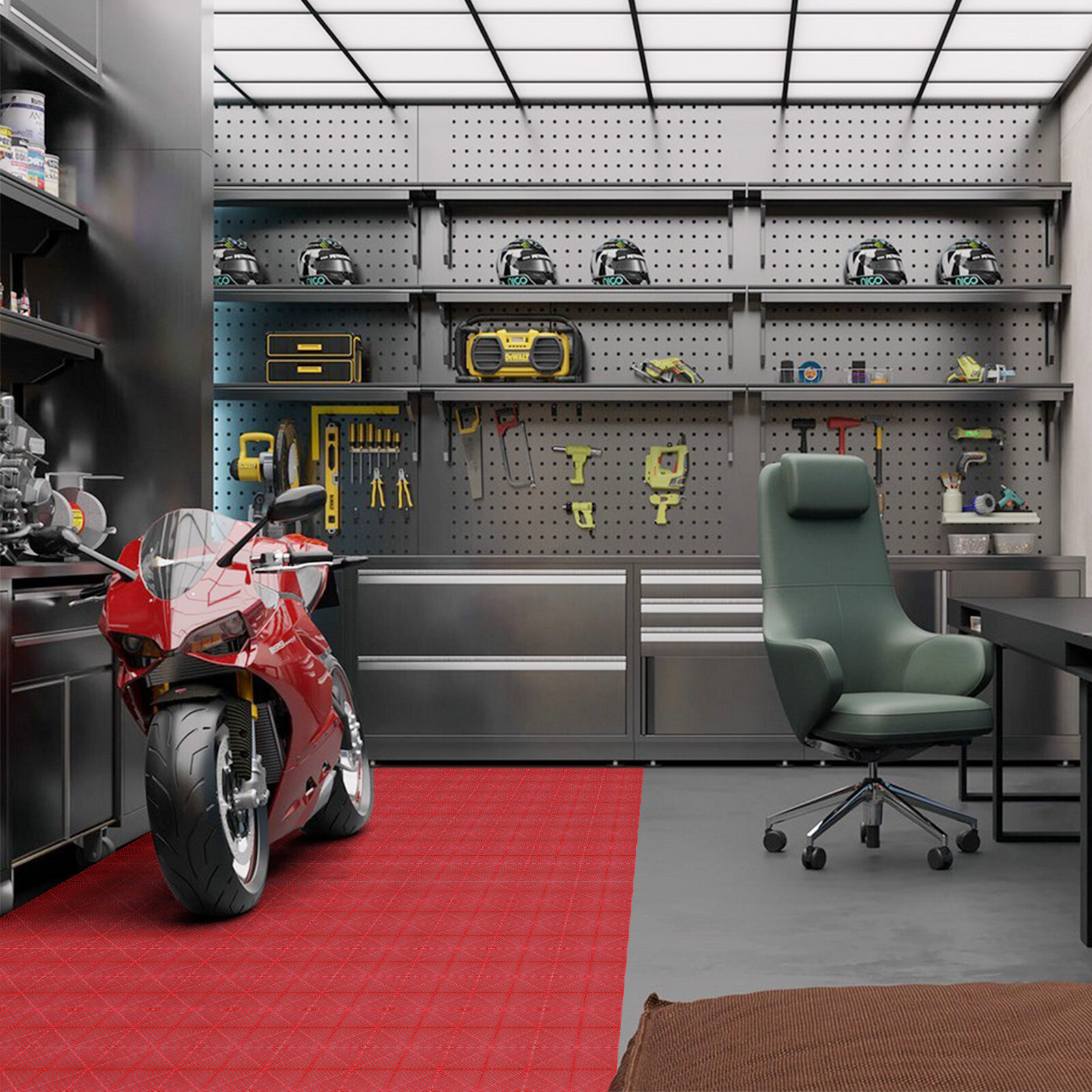 0.71″ Thickened Garage Tile 16″x16″ Self-Draining Interlocking Flooring Covering