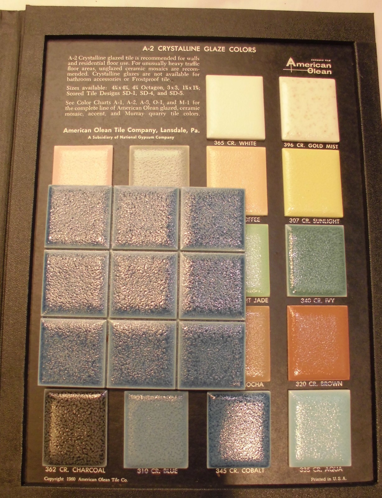 1 pc. *Cobalt Blue* Scored Crystalline Ceramic Tile American Olean…4-1/4″ NOS