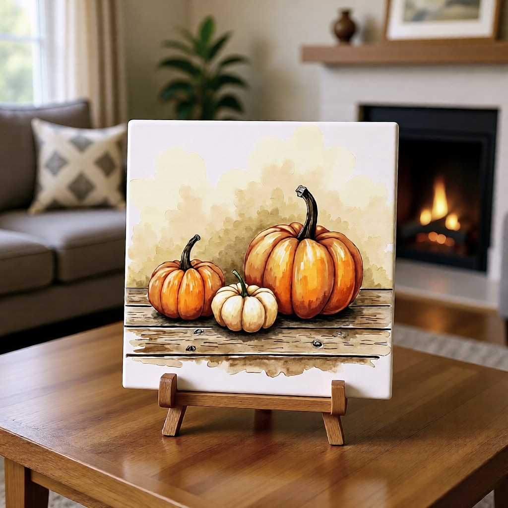 Pumpkins Ceramic Tile 3 sizes Fall Autumn Orange brown Printed in US